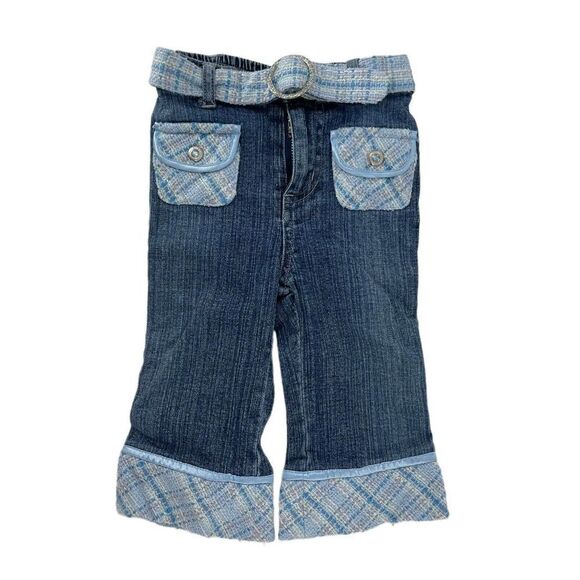 Mary Kate & Ashley Jeans Y2K Baby Girl Size 18 Month Belted Tweed Cuff Stretch - Picture 1 of 7